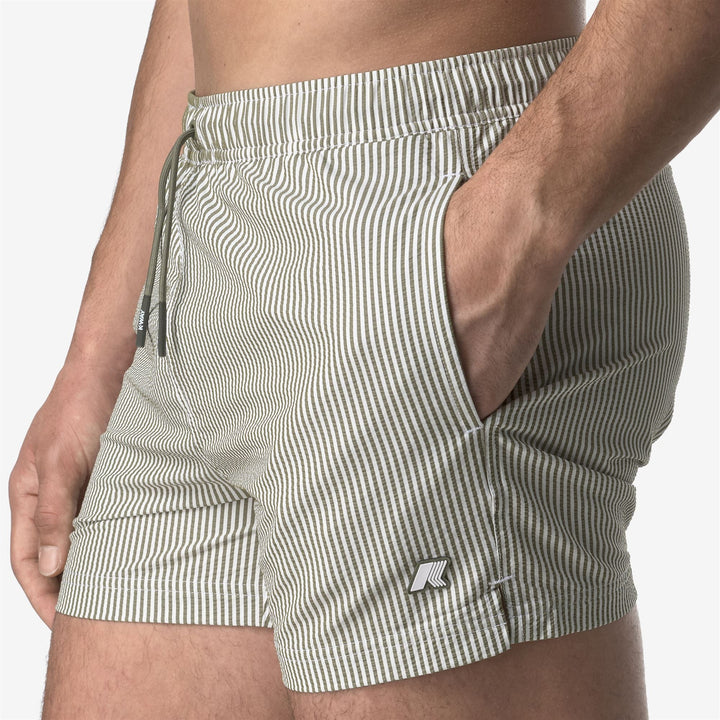 HAZEL MID STRIPES BEACH - Bathing Suits - Swimming Trunks - MAN - WHITE-GREEN LICHEN