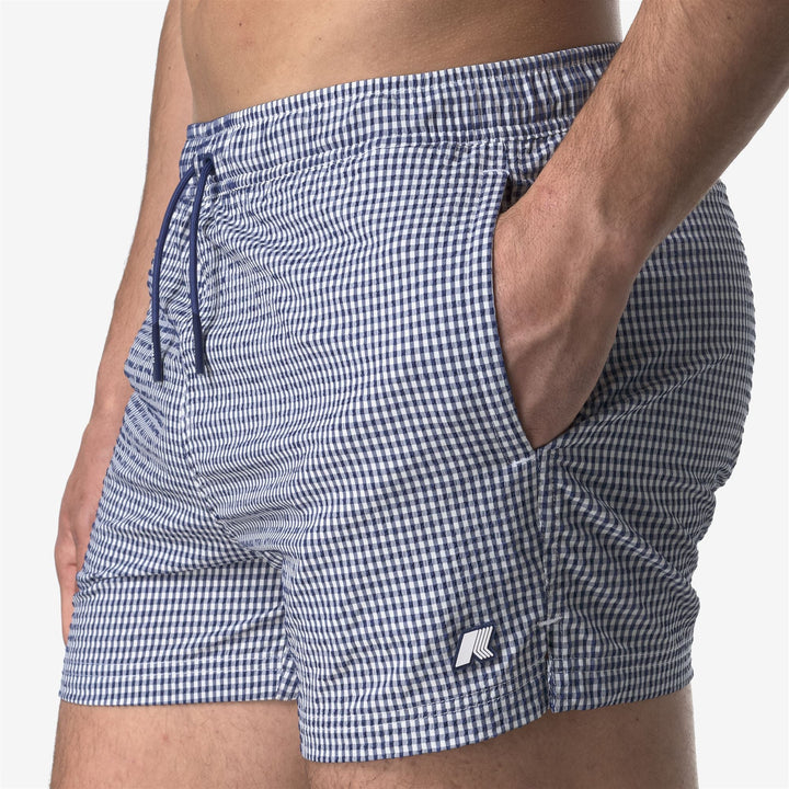 HAZEL CHECK BEACH - Bathing Suits - Swimming Trunks - MAN - WHITE-BLUE DEEP COBALT