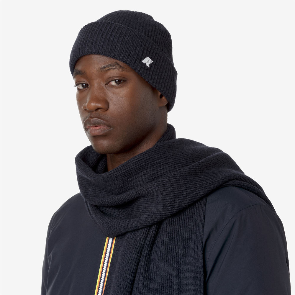 Headwear_UNISEX_BRICE CARDIGAN STITCH WOOL_Hat_Blue Depth Melange - DressedBack