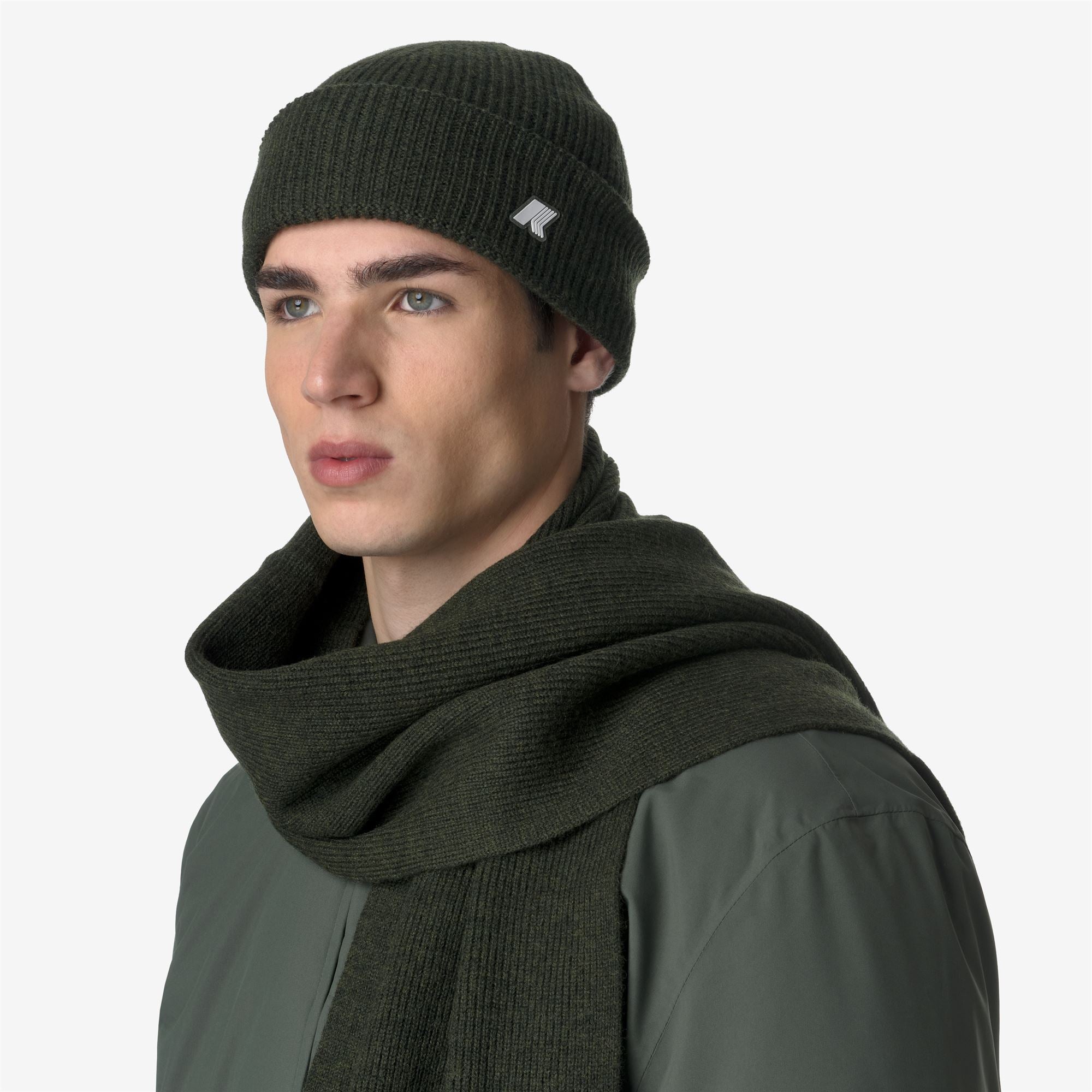 Headwear_UNISEX_BRICE CARDIGAN STITCH WOOL_Hat_Green Blackish Melange - Commercial 4