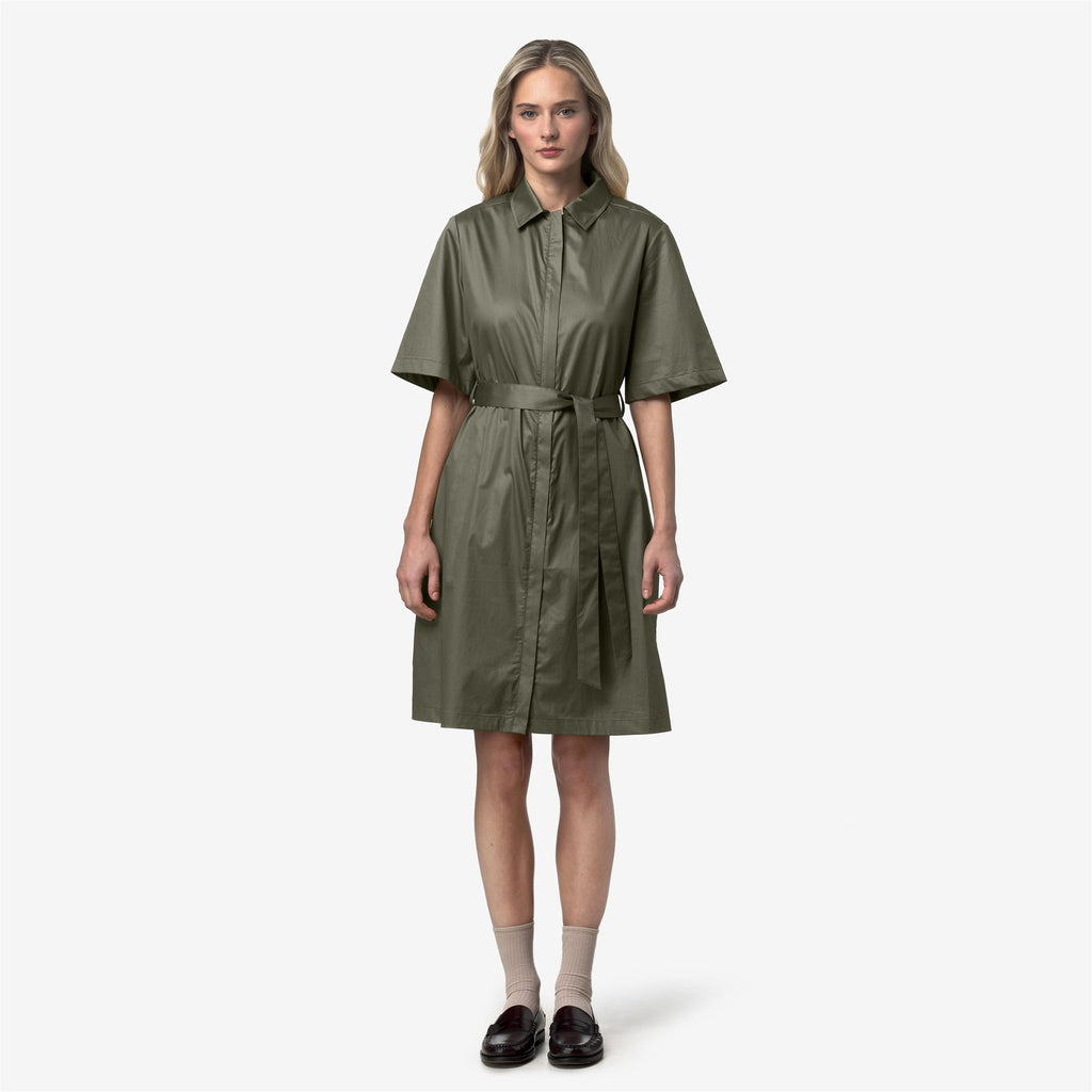Dresses_Woman_NOUAILLE SHINY COTTON_Short_Green Lichen - Commercial 4