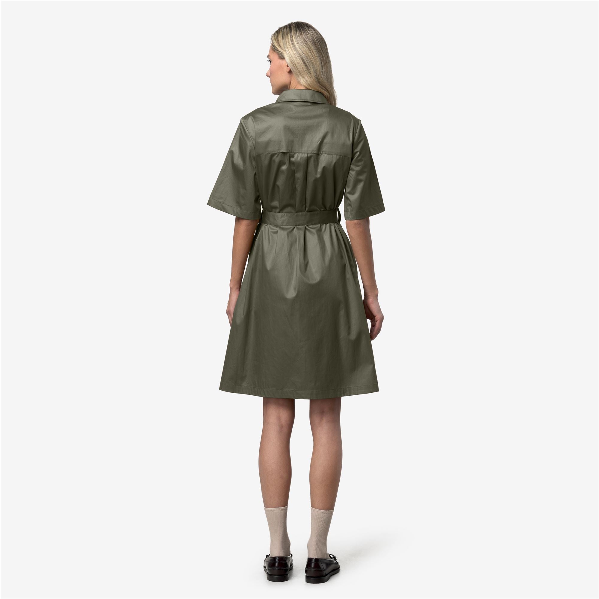 Dresses_Woman_NOUAILLE SHINY COTTON_Short_Green Lichen - Commercial 6