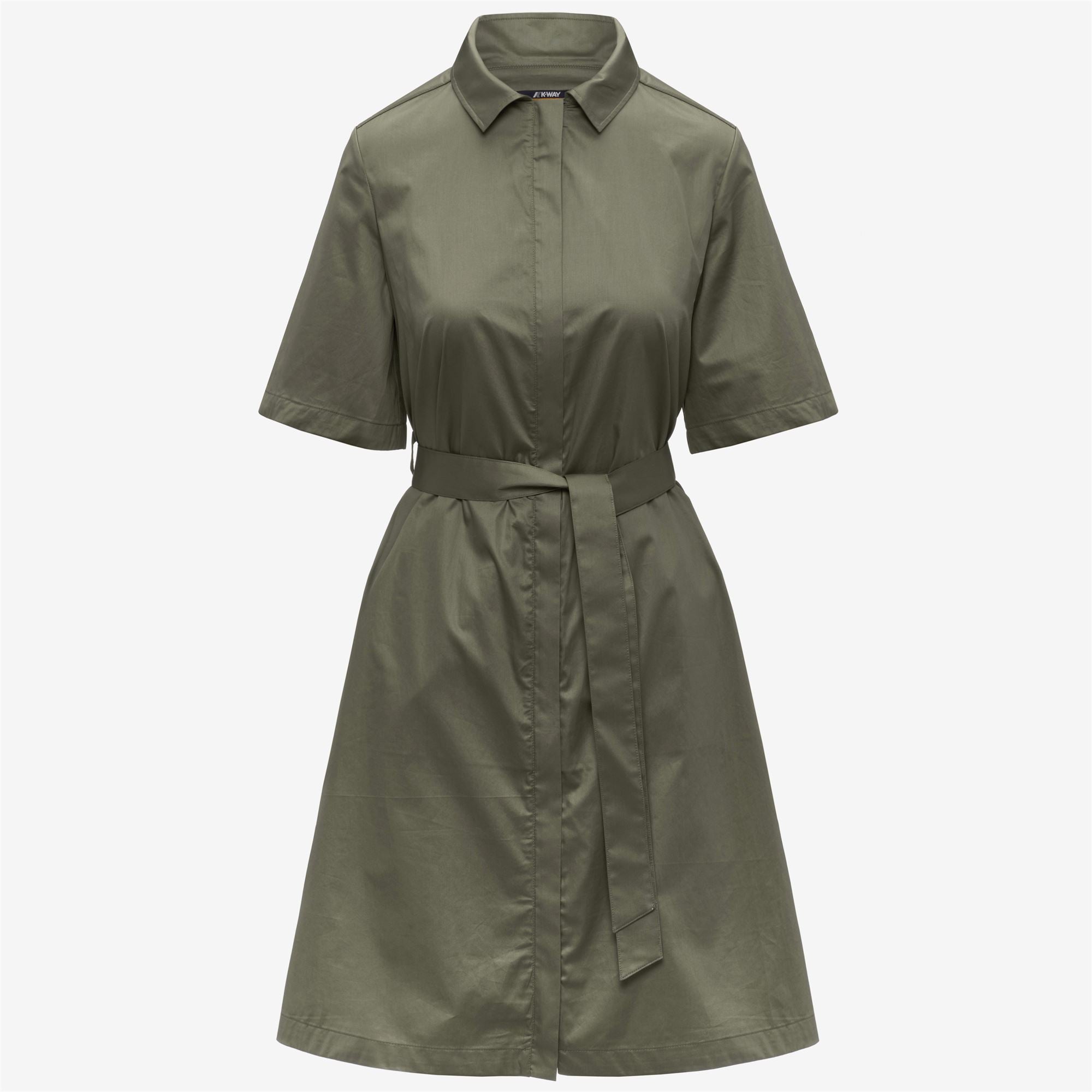 Dresses_Woman_NOUAILLE SHINY COTTON_Short_Green Lichen - Commercial 1