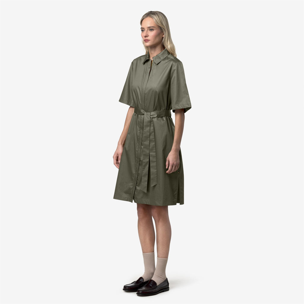 Dresses_Woman_NOUAILLE SHINY COTTON_Short_Green Lichen - Commercial 5