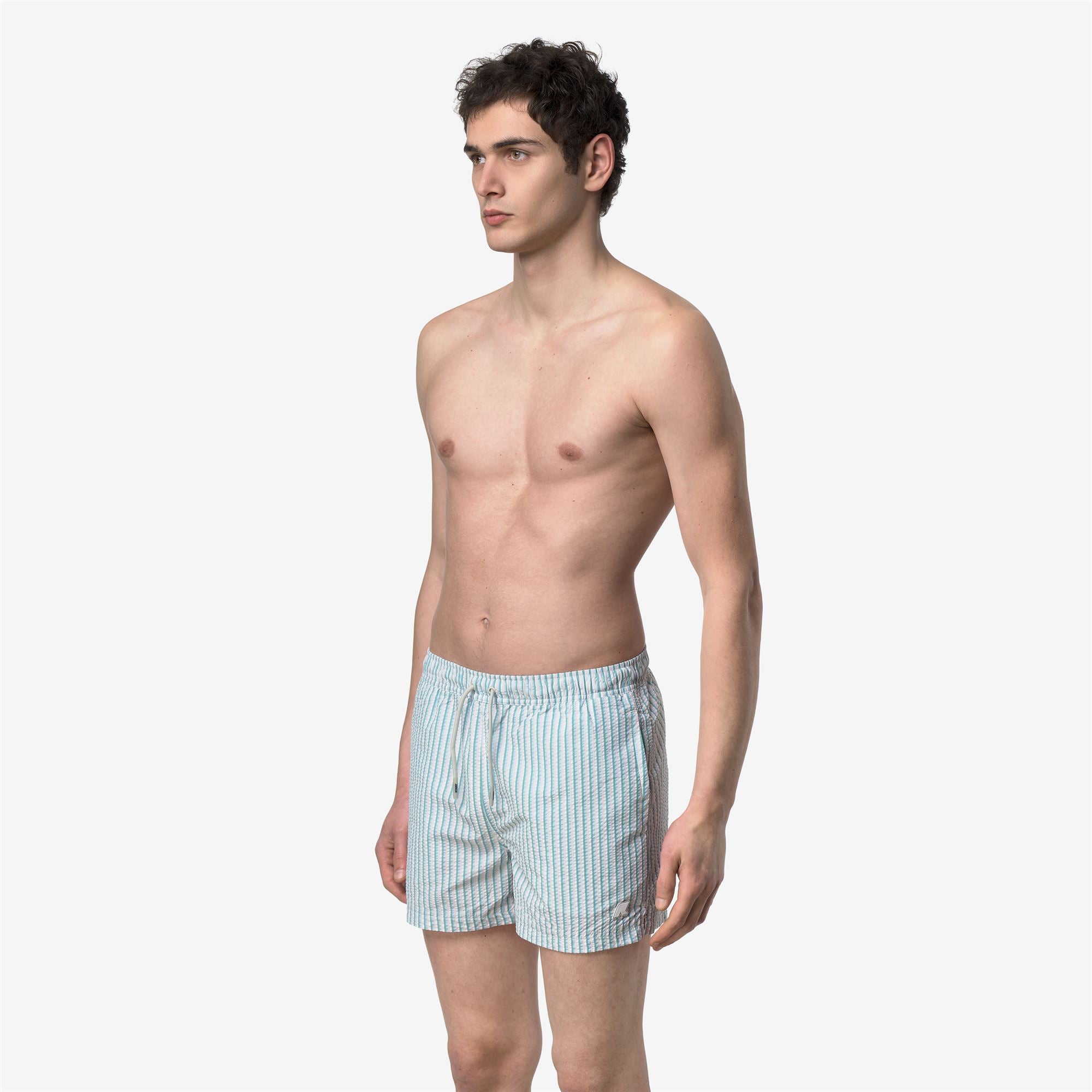 Bathing Suits_Man_HAZEL MULTISTRIPES BEACH_Swimming Trunks_White-Beige-LtBlue-Green - Commercial 5