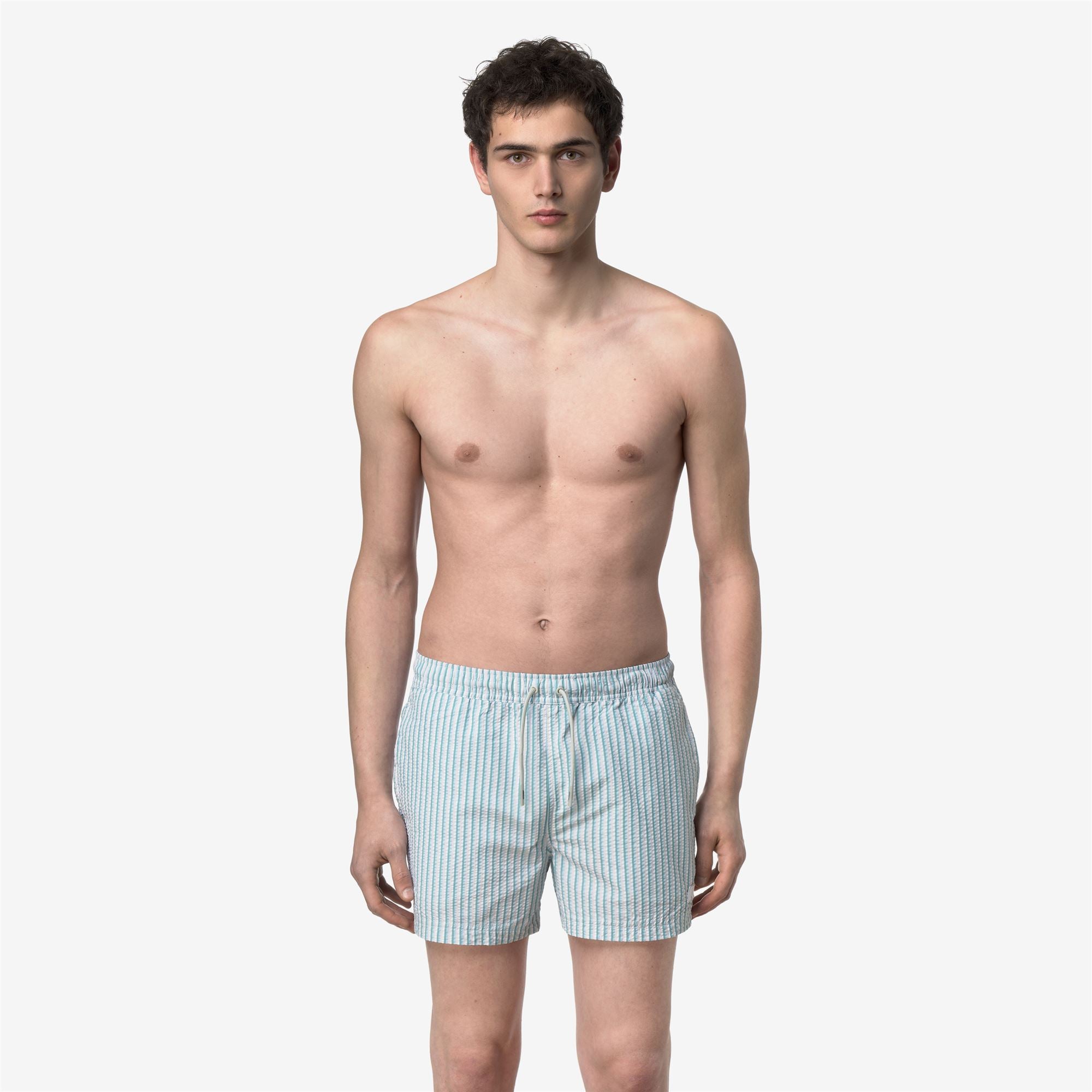 Bathing Suits_Man_HAZEL MULTISTRIPES BEACH_Swimming Trunks_White-Beige-LtBlue-Green - Commercial 4