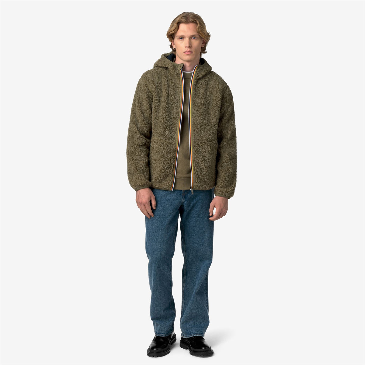 Fleece_Man_JACK SHERPA POLAR DOUBLE_Jacket_Green Army - Blue Depth - Commercial 7