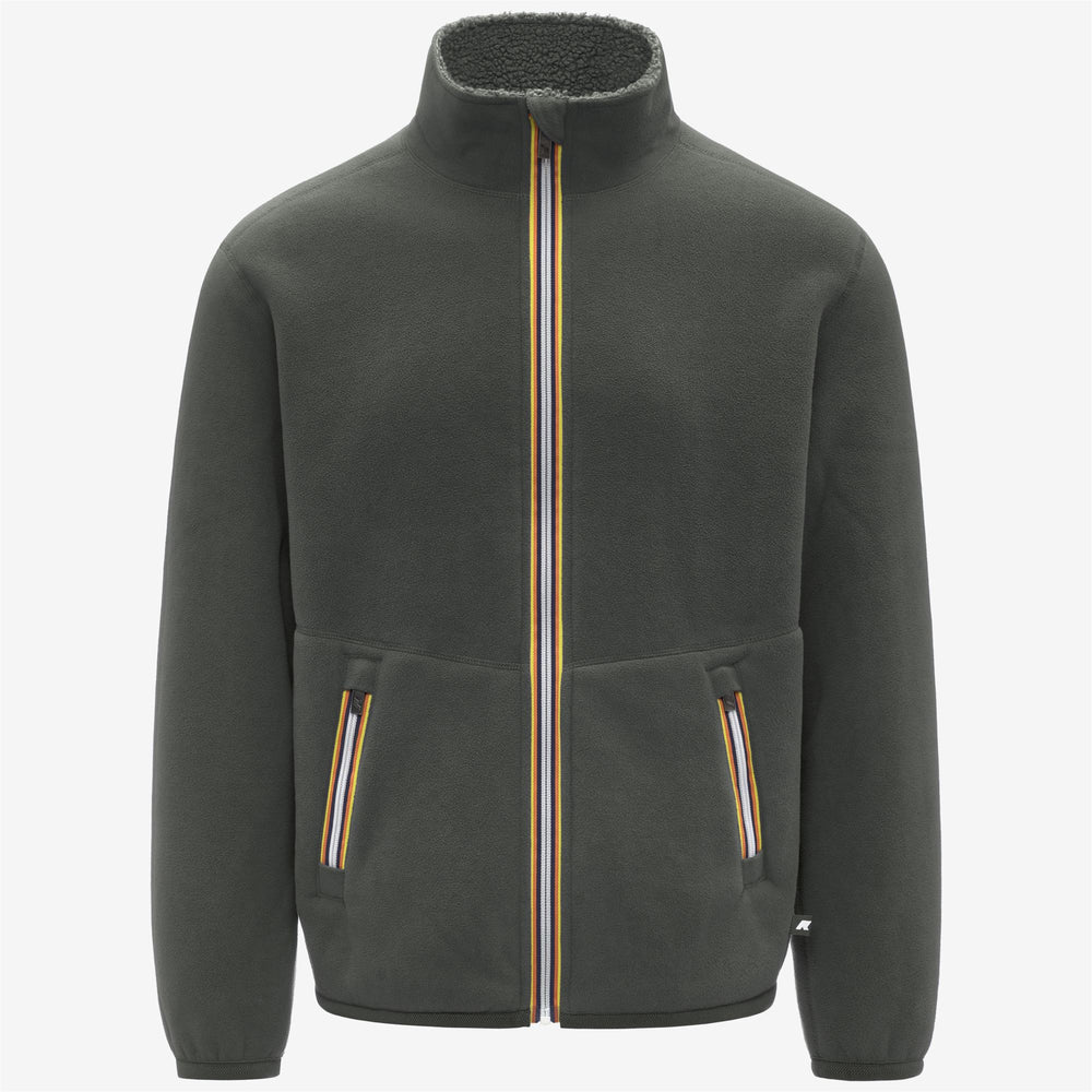 Fleece_MAN_PASCAL SHERPA POLAR DOUBLE_Jacket_Green Blackish Combo - GREEN BLACKISH - DressedFront