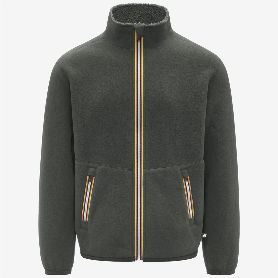 Fleece_MAN_PASCAL SHERPA POLAR DOUBLE_Jacket_Green Blackish Combo - GREEN BLACKISH - DressedFront