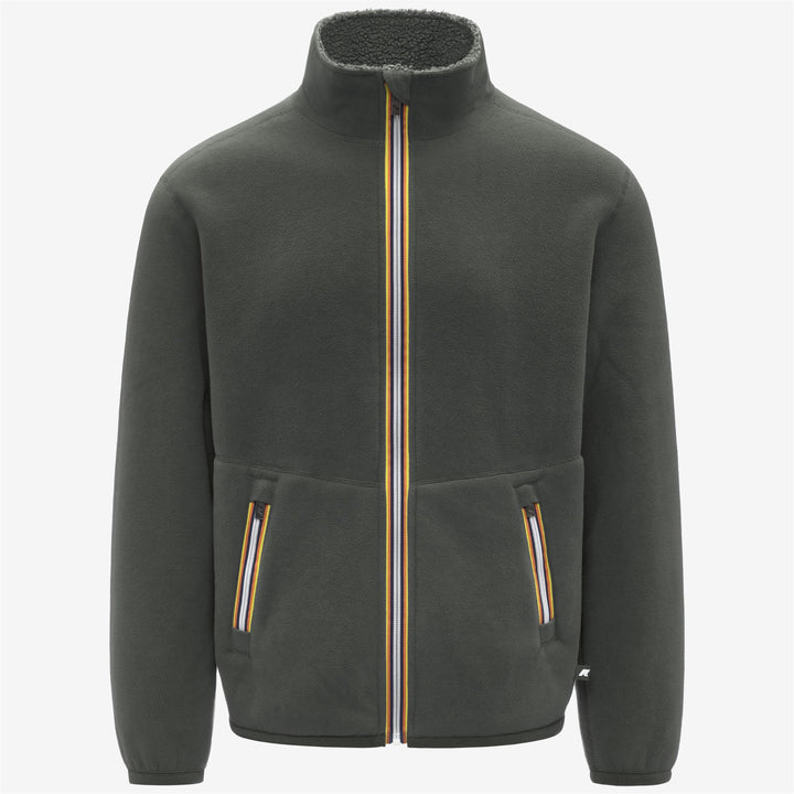 Fleece_MAN_PASCAL SHERPA POLAR DOUBLE_Jacket_Green Blackish Combo - GREEN BLACKISH - DressedFront