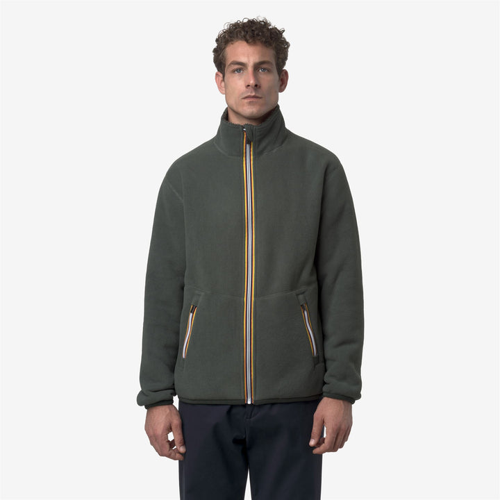 Fleece_MAN_PASCAL SHERPA POLAR DOUBLE_Jacket_Green Blackish Combo - GREEN BLACKISH - DetailDouble