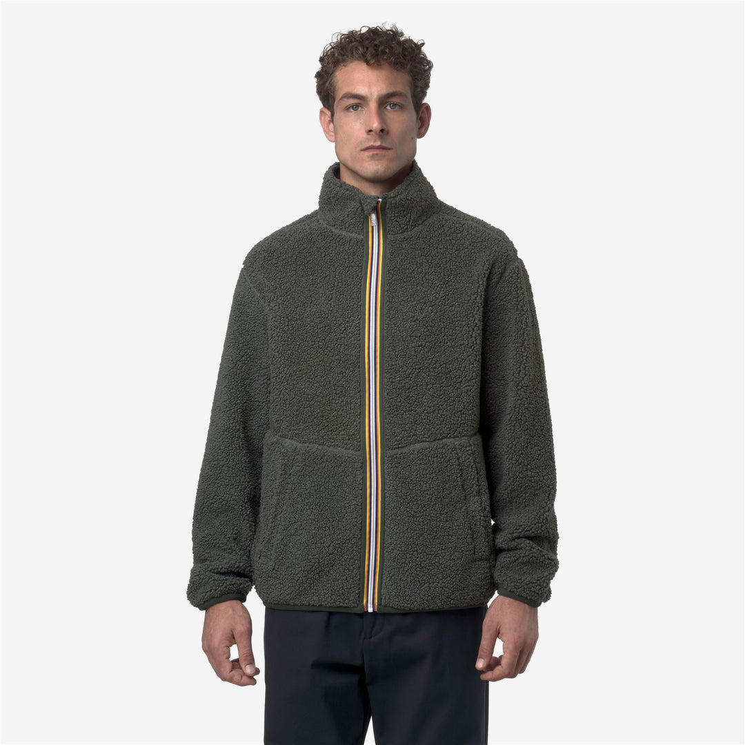 Fleece_MAN_PASCAL SHERPA POLAR DOUBLE_Jacket_Green Blackish Combo - GREEN BLACKISH - DressedBack