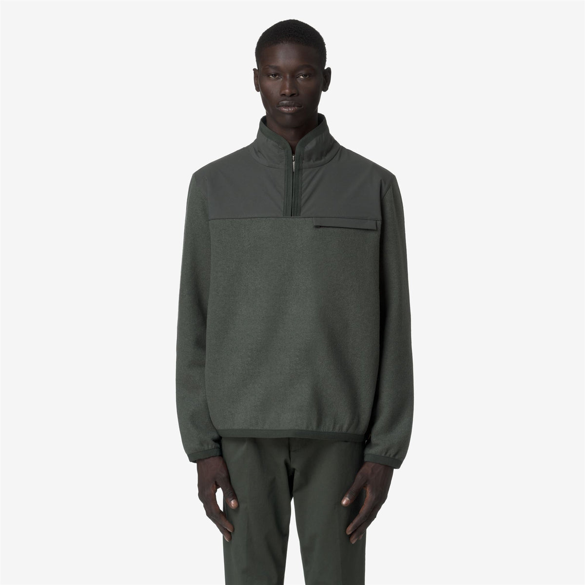 Fleece_MAN_FLEURY WOOL NYLON MIX_Pull Over_GREEN BLACKISH  - Blue Airforce - Commercial 4