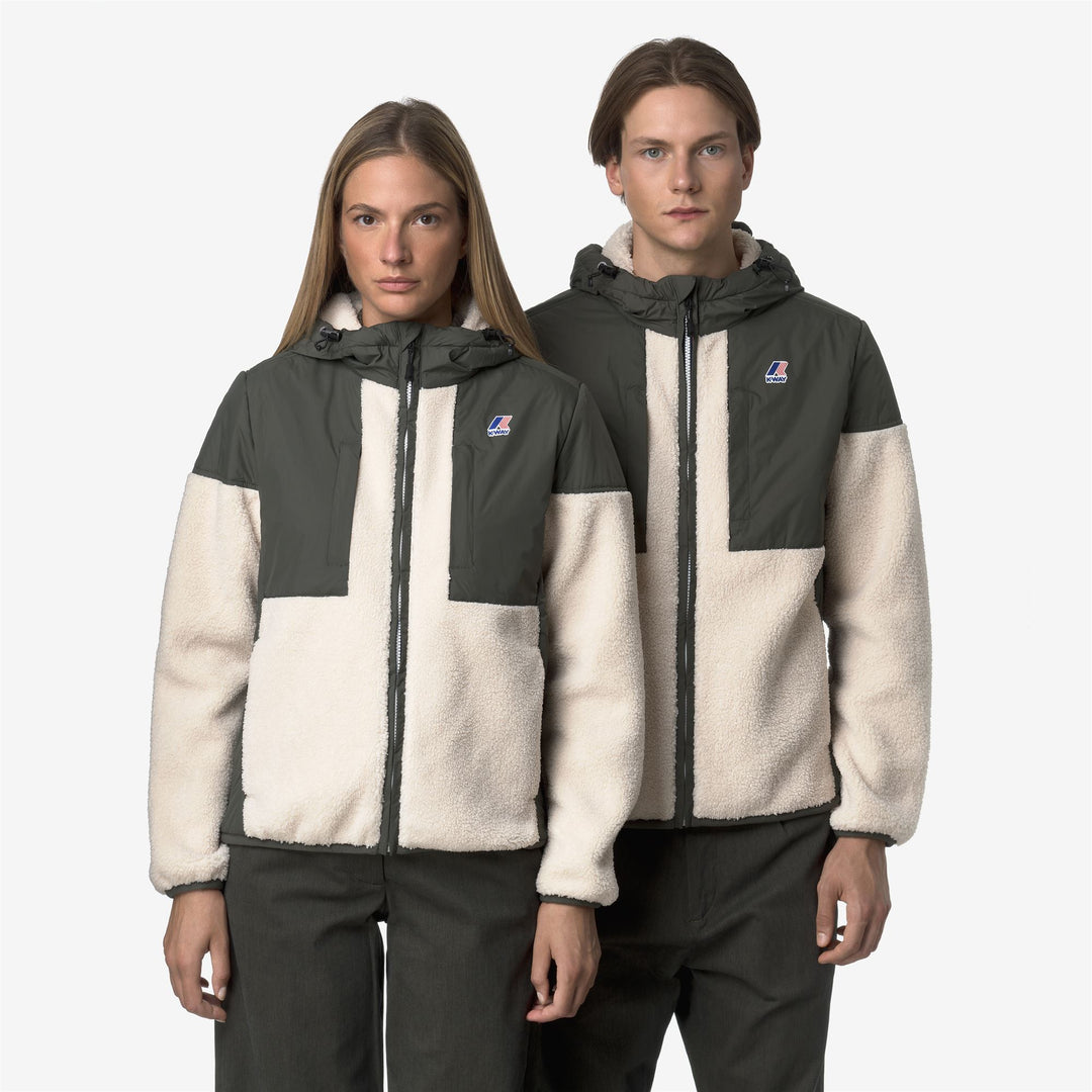 Fleece_UNISEX_SAMSON 4.0 ORSETTO_Hoodie Full Zip_GREEN BLACKISH--Ecru - DetailDouble