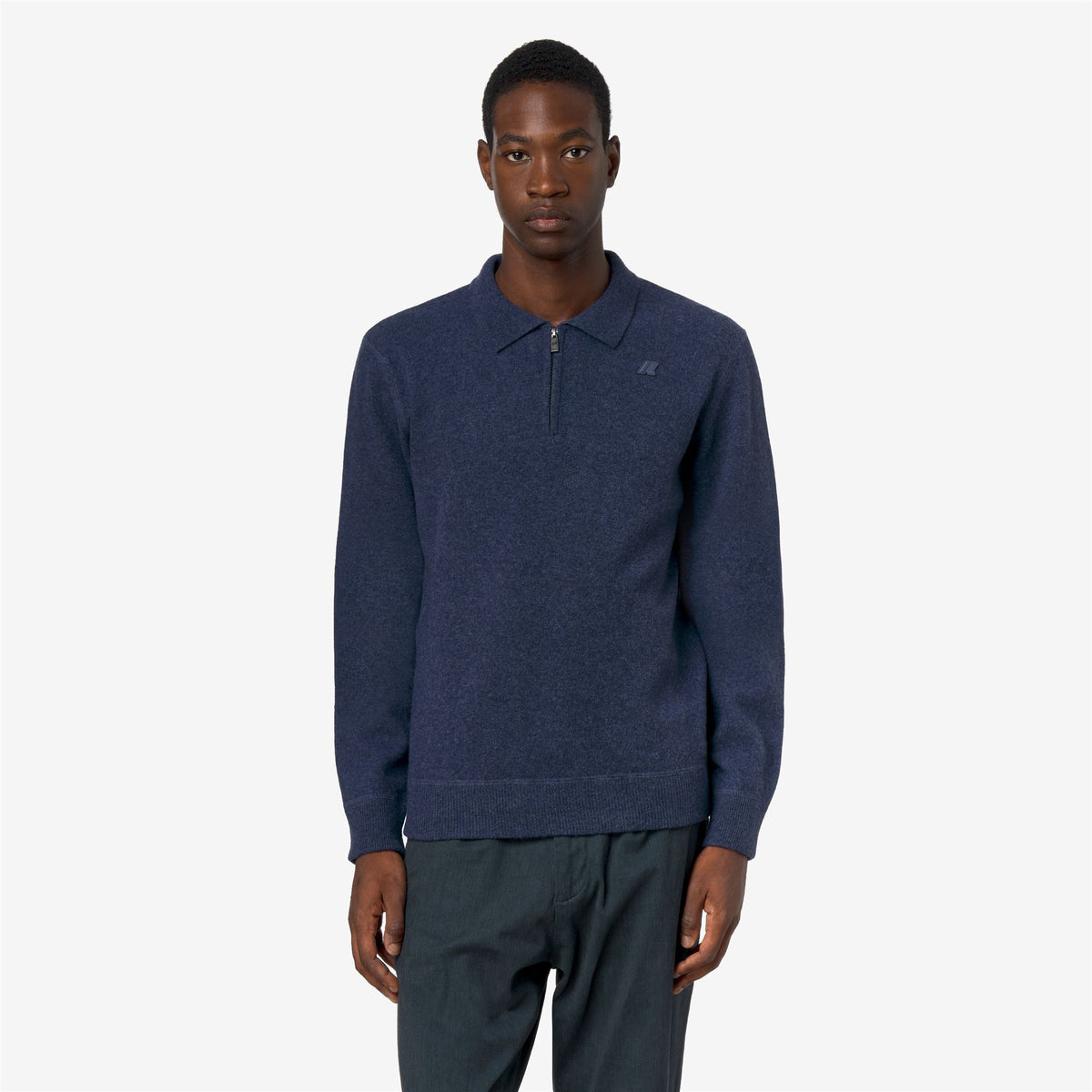 Knitwear_Man_GLEREN FLEECE STITCH_Polo_Blue Dusty - Commercial 4