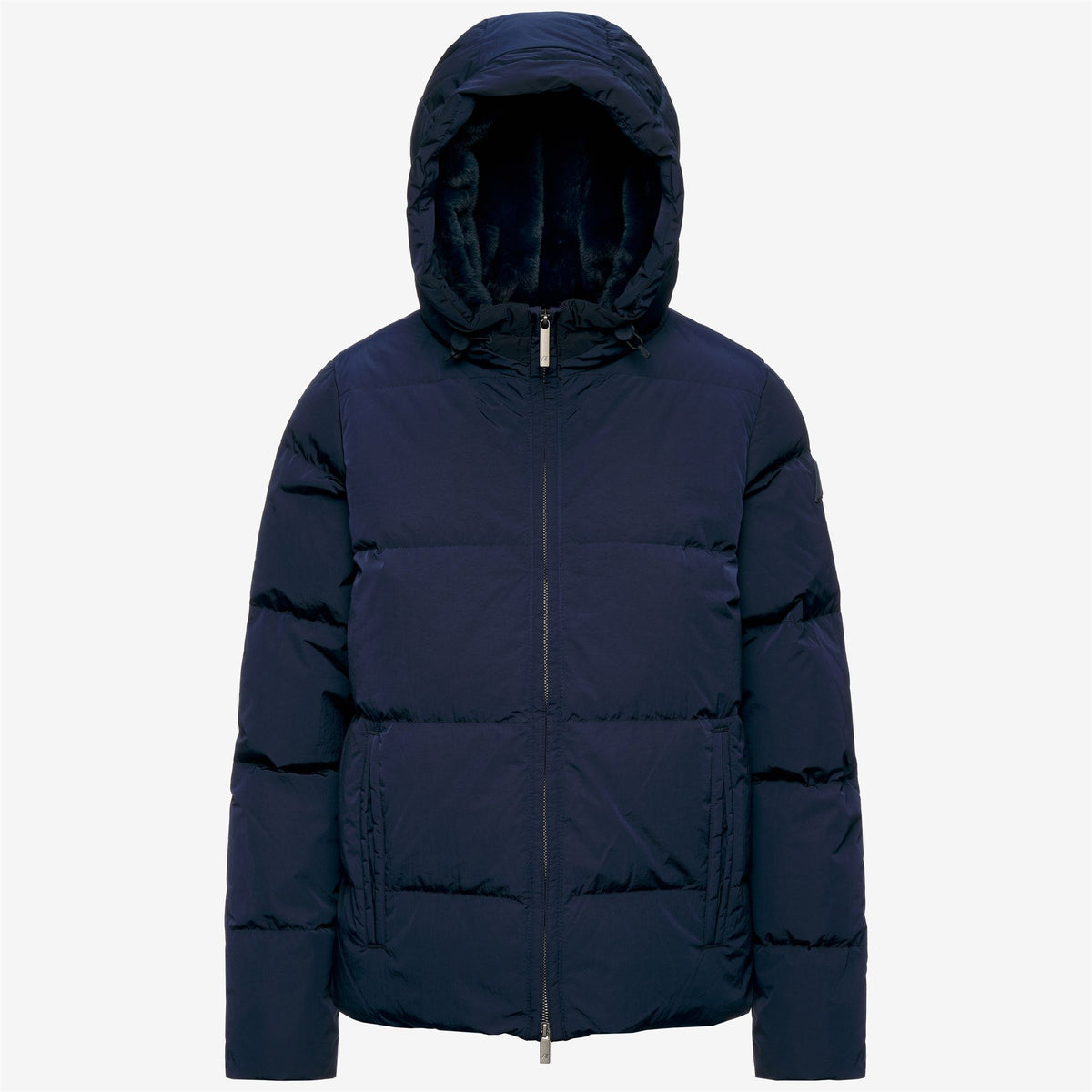 Jackets_Woman_DONNA SHINY NYLON FUR_Short_Blue Depth - Commercial 1