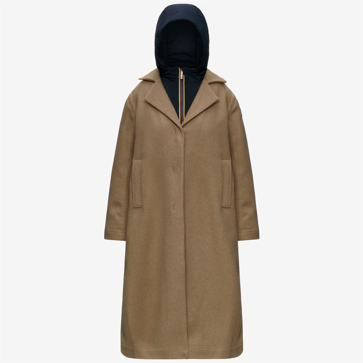 Jackets_Woman_LANA WOOL NYLON_Long_Beige Khaki - Blue Depth - Commercial 1