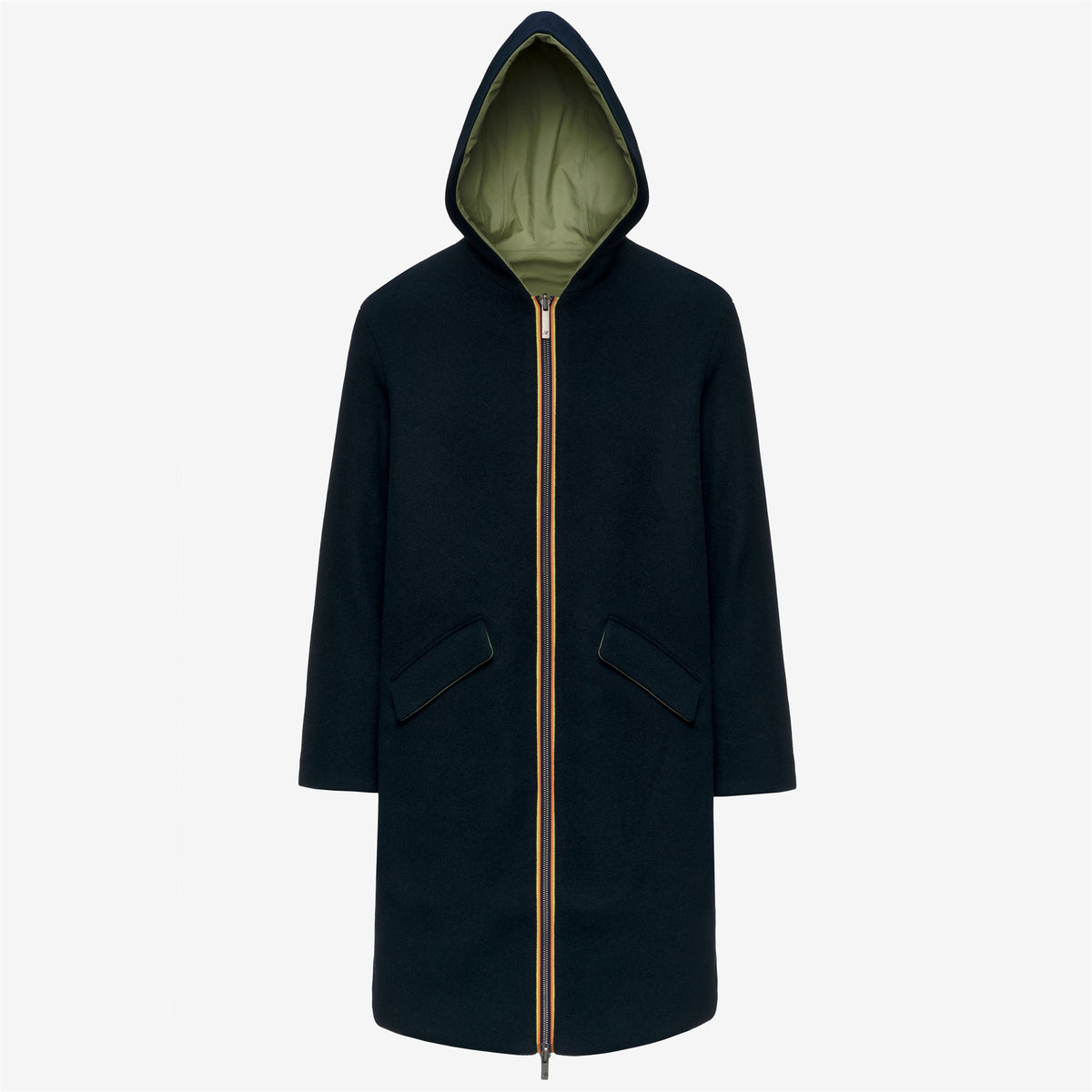 Jackets_Woman_SHALA WOOL BONDED DOUBLE_3/4 Length_Blue Depth - Green Gold - Commercial 1