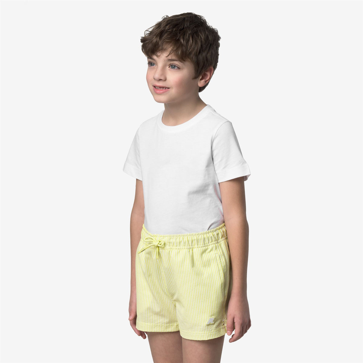 Bathing Suits_Boy_P. HAZEL STRIPES BEACH_Swimming Trunks_White - Yellow Lime - Commercial 5