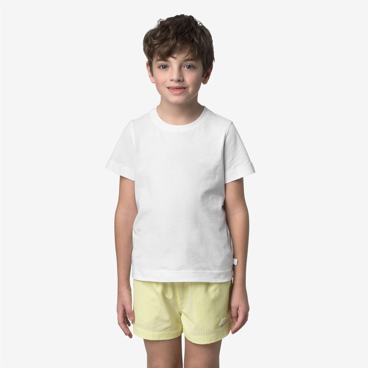 Bathing Suits_Boy_P. HAZEL STRIPES BEACH_Swimming Trunks_White - Yellow Lime - Commercial 4