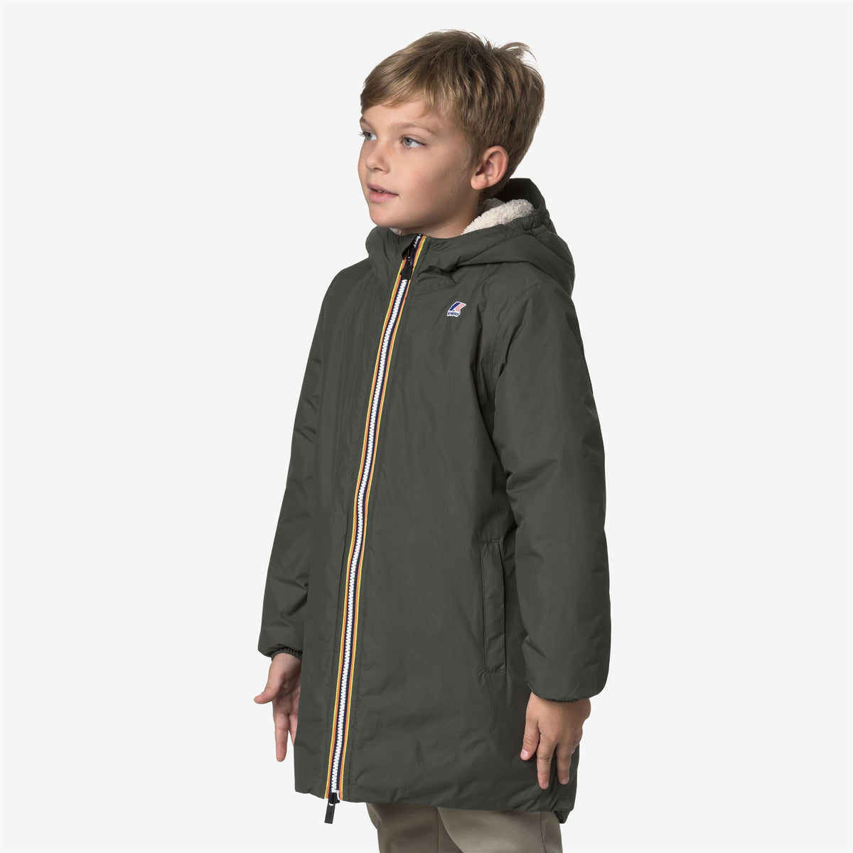 Jackets_KID UNISEX_P. LE VRAI 4.0 EIFFEL ORSETTO_3/4 Length_GREEN BLACKISH - Commercial 2