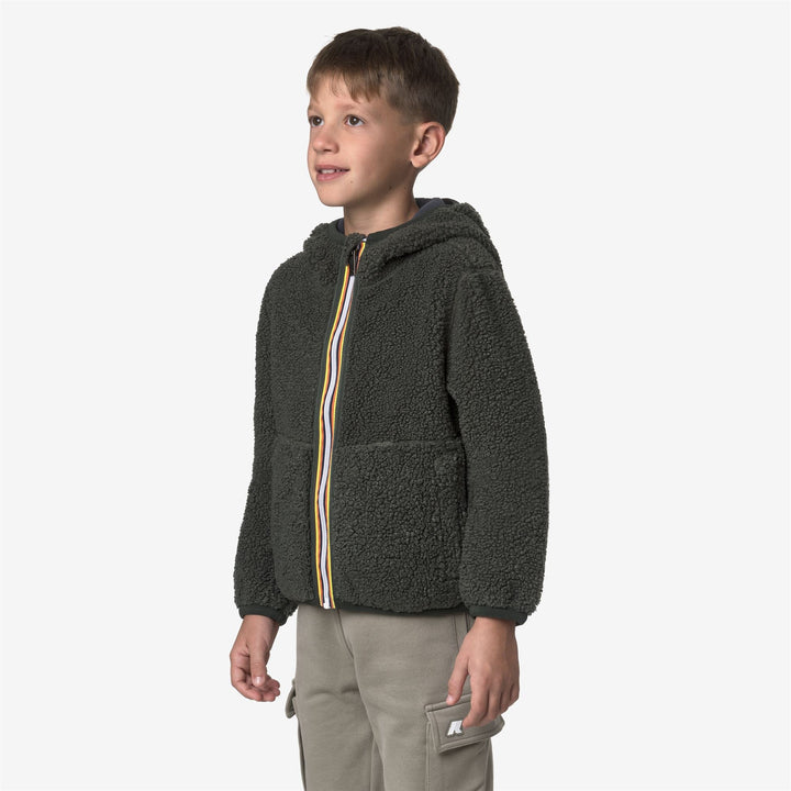 P. JACK SHERPA POLAR REVERSIBLE - Fleece - Hoodie Full Zip - BOY - GREEN BLACKISH-Blue Airforce