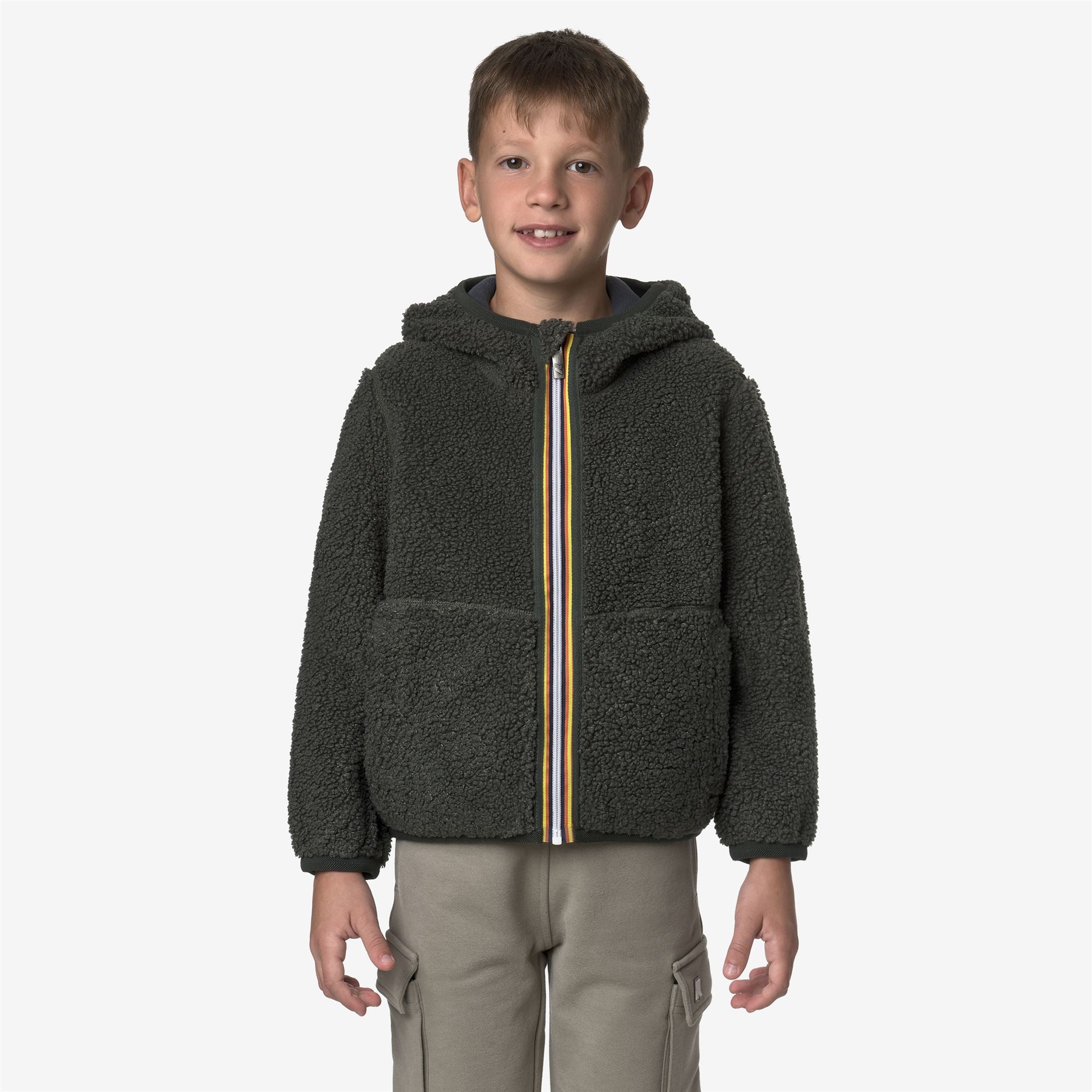 Fleece_BOY_P. JACK SHERPA POLAR DOUBLE_Hoodie Full Zip_GREEN BLACKISH  - Blue Airforce - Commercial 4