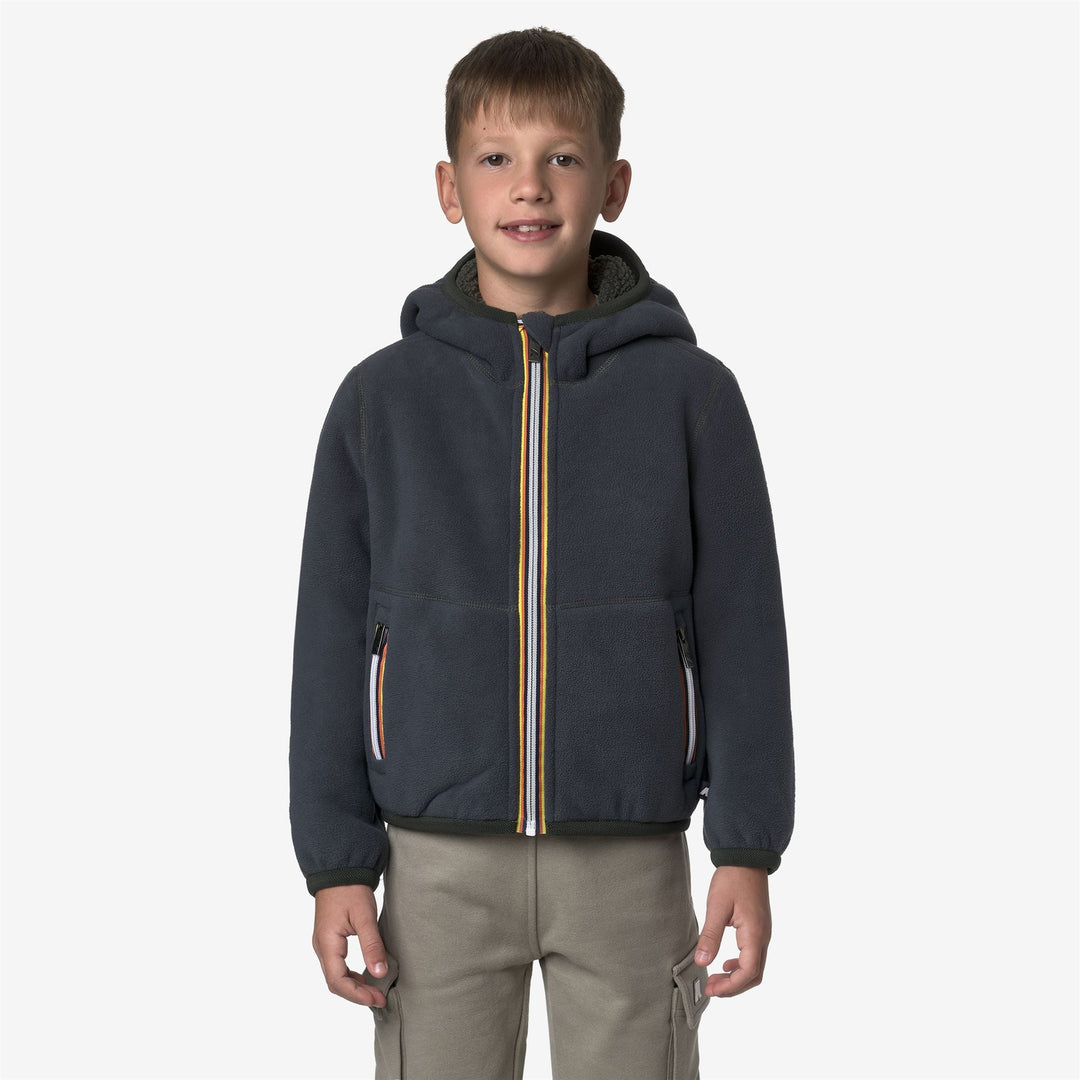 P. JACK SHERPA POLAR REVERSIBLE - Fleece - Hoodie Full Zip - BOY - GREEN BLACKISH-Blue Airforce