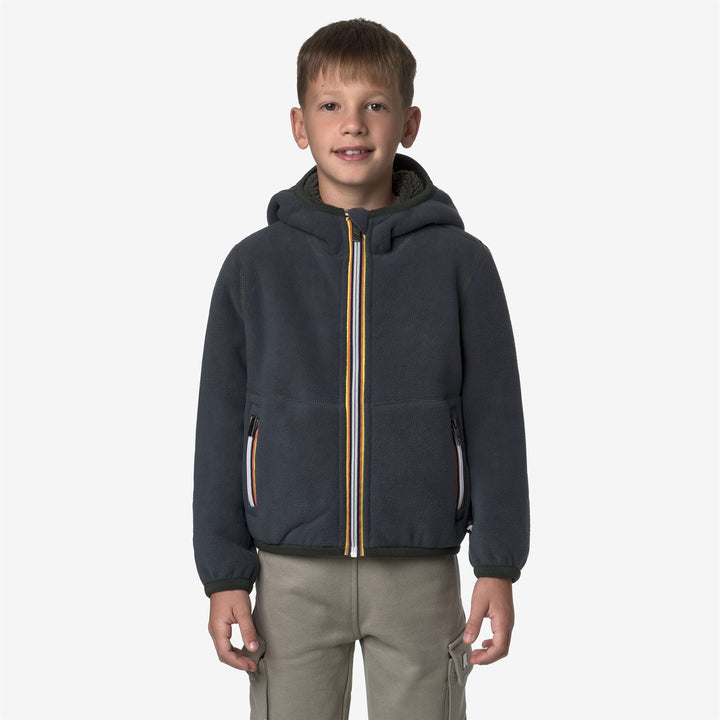 P. JACK SHERPA POLAR REVERSIBLE - Fleece - Hoodie Full Zip - BOY - GREEN BLACKISH-Blue Airforce