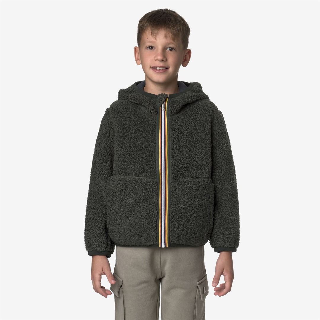 P. JACK SHERPA POLAR REVERSIBLE - Fleece - Hoodie Full Zip - BOY - GREEN BLACKISH-Blue Airforce