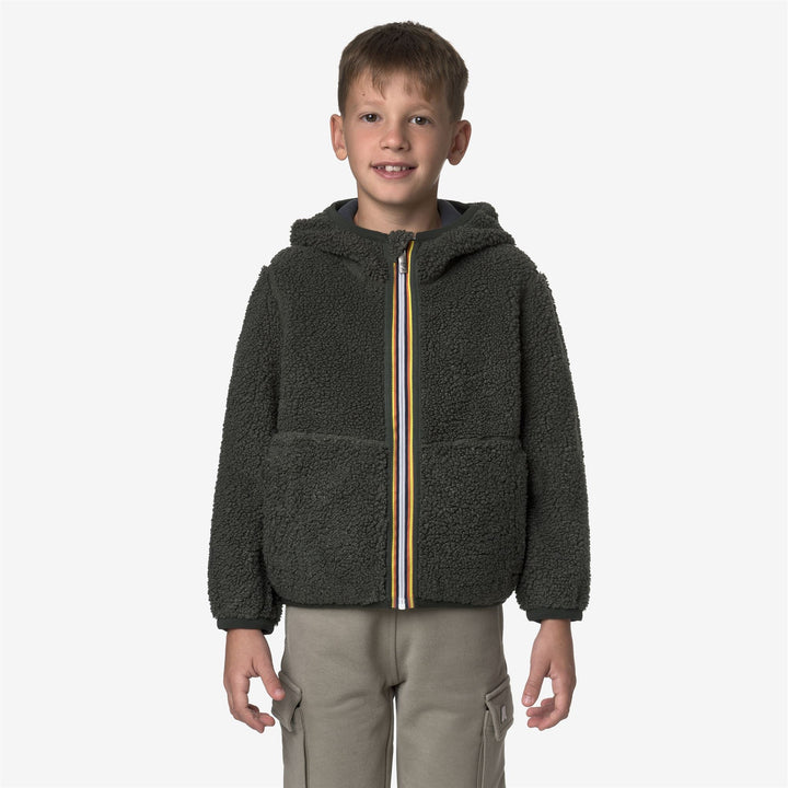 P. JACK SHERPA POLAR REVERSIBLE - Fleece - Hoodie Full Zip - BOY - GREEN BLACKISH-Blue Airforce