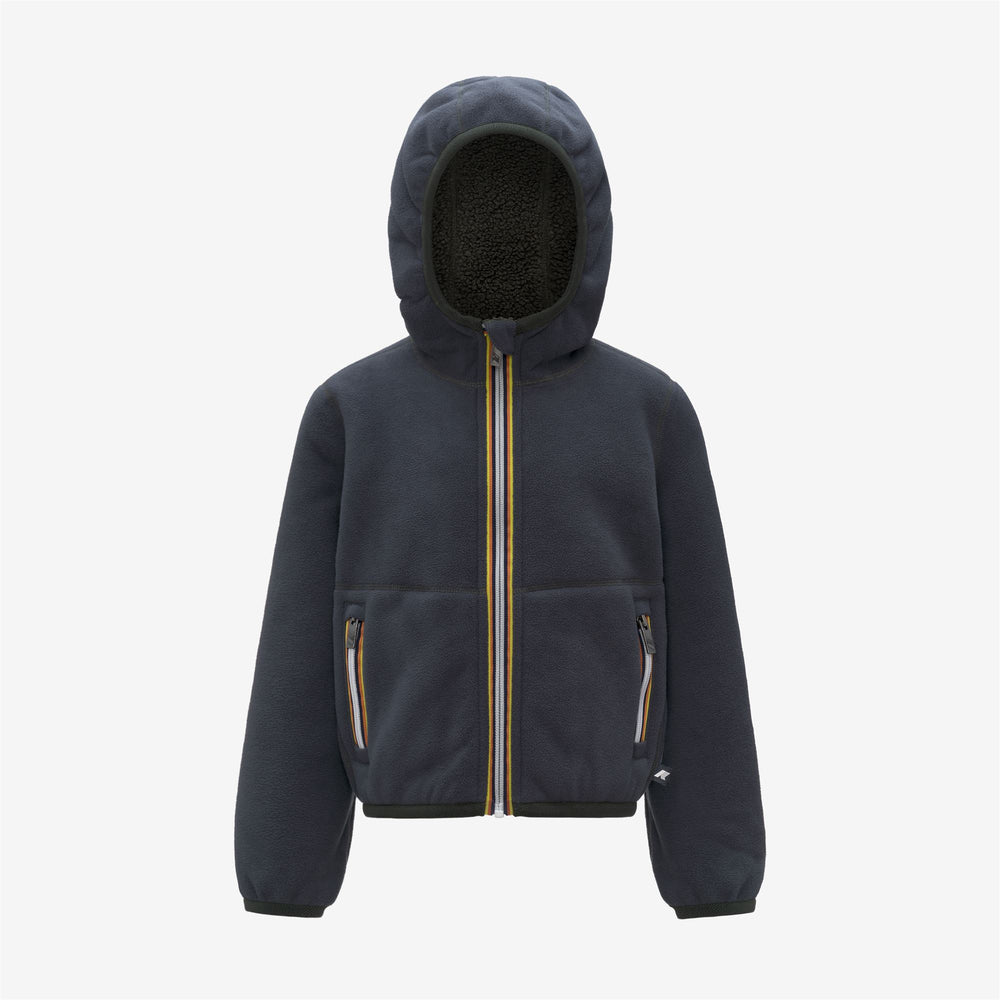 Fleece_BOY_P. JACK SHERPA POLAR DOUBLE_Hoodie Full Zip_GREEN BLACKISH  - Blue Airforce - DressedFront