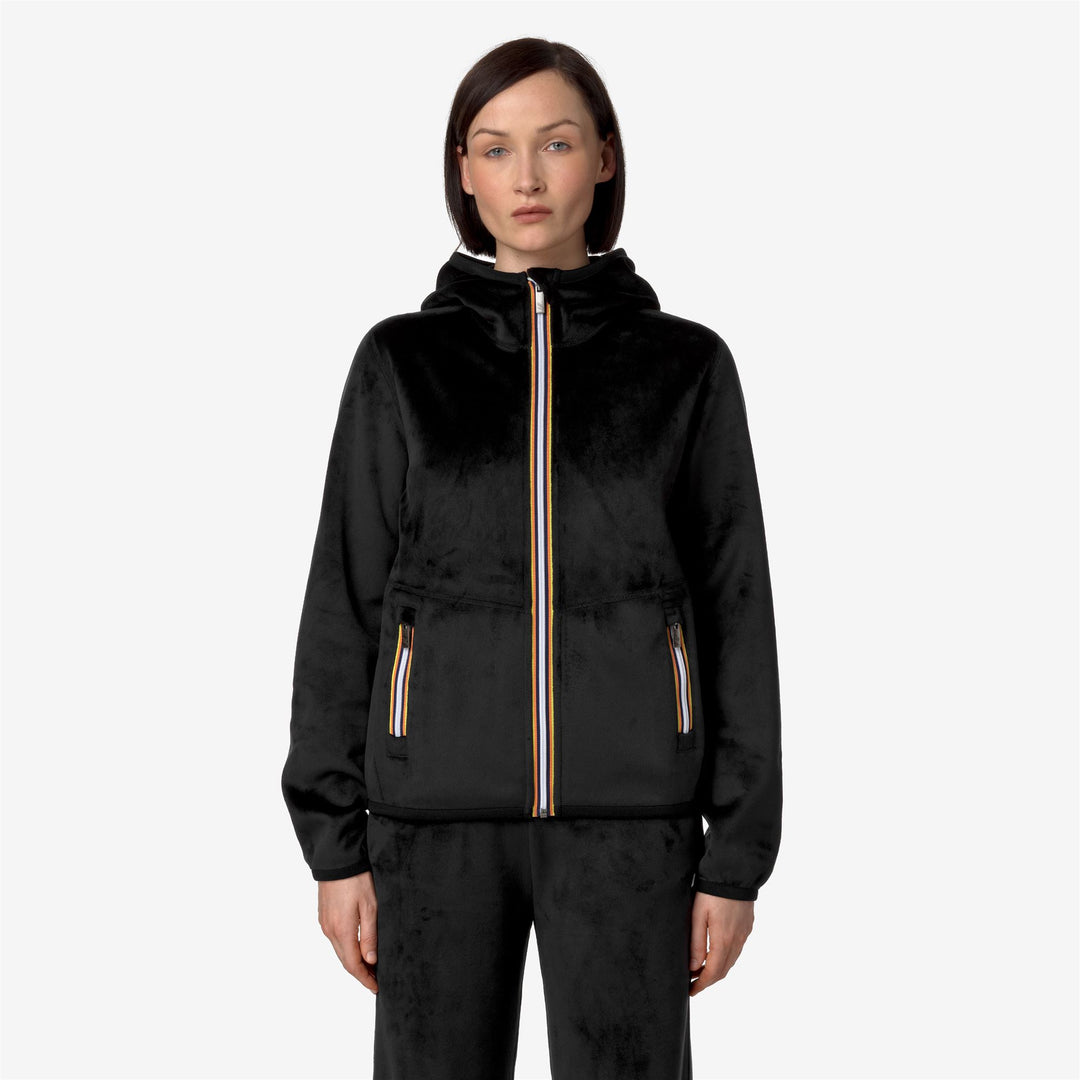 Fleece_WOMAN_LILY VELOUR POLAR DOUBLE_Jacket_Black P-Black P - DressedBack