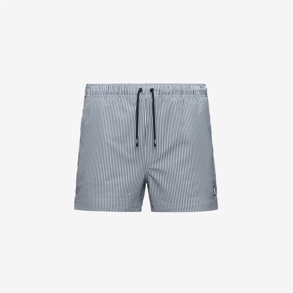 Bathing Suits_Man_HAZEL MID STRIPES BEACH_Swimming Trunks_White - Blue Depth - Commercial 1