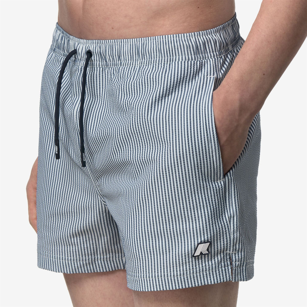 Bathing Suits_Man_HAZEL MID STRIPES BEACH_Swimming Trunks_White - Blue Depth - Commercial 7