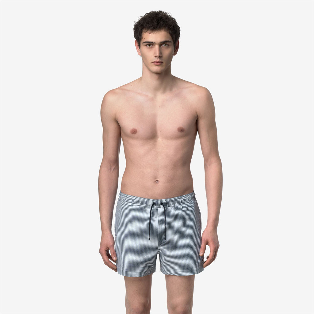 Bathing Suits_Man_HAZEL MID STRIPES BEACH_Swimming Trunks_White - Blue Depth - Commercial 4