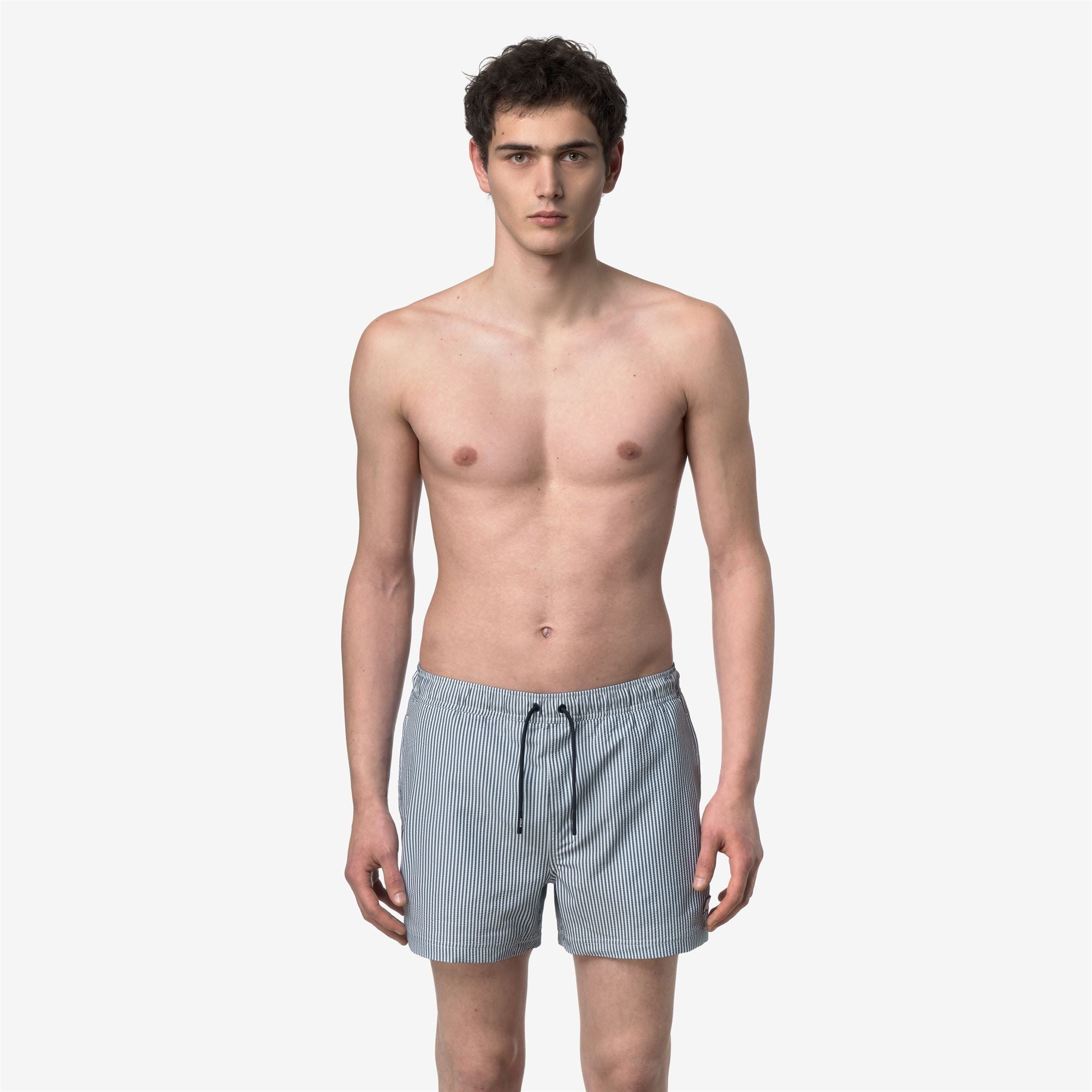 Bathing Suits_Man_HAZEL MID STRIPES BEACH_Swimming Trunks_White - Blue Depth - Commercial 4