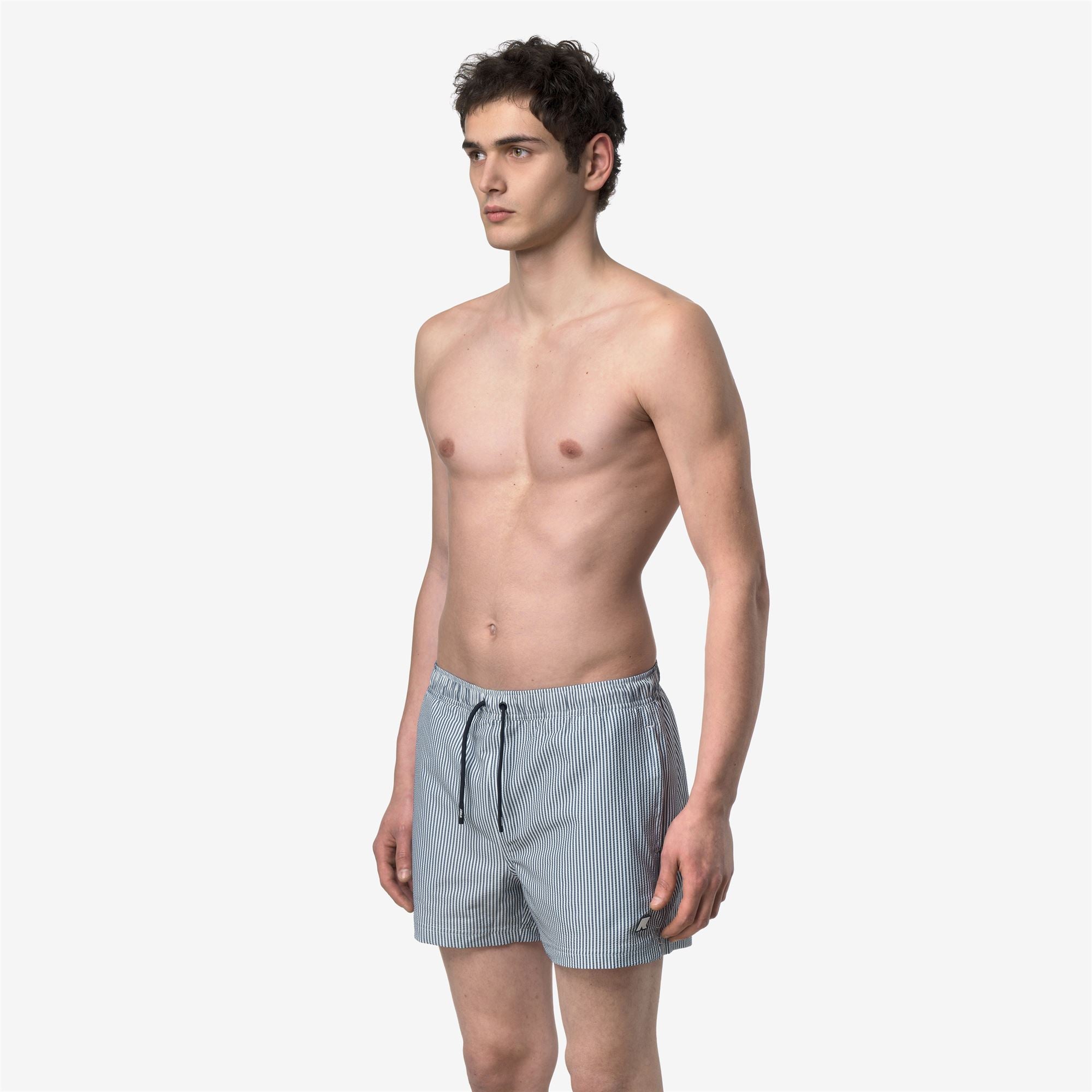 Bathing Suits_Man_HAZEL MID STRIPES BEACH_Swimming Trunks_White - Blue Depth - Commercial 5