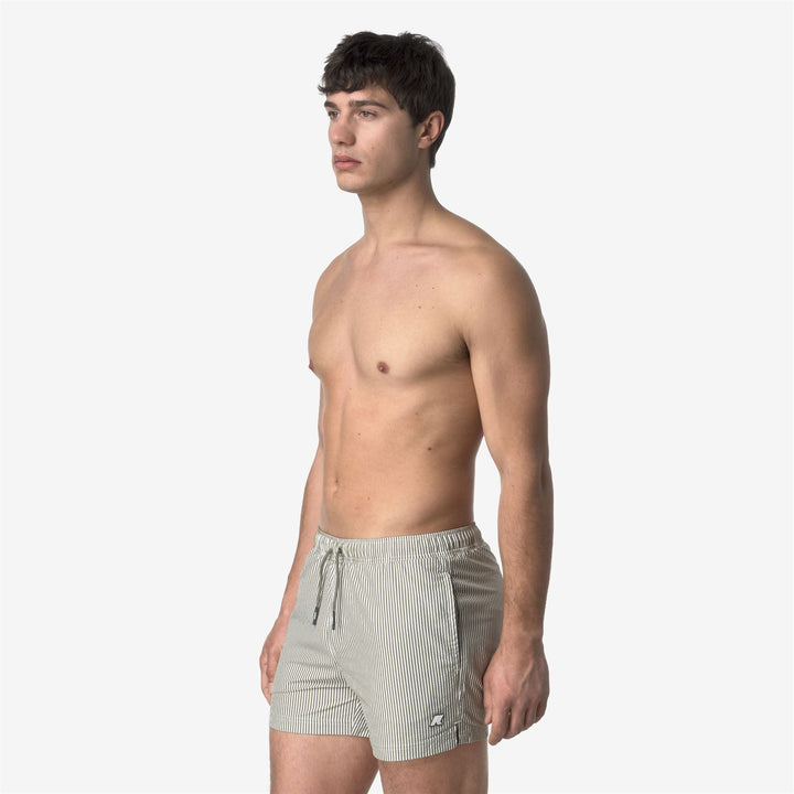 HAZEL MID STRIPES BEACH - Bathing Suits - Swimming Trunks - MAN - WHITE-GREEN LICHEN