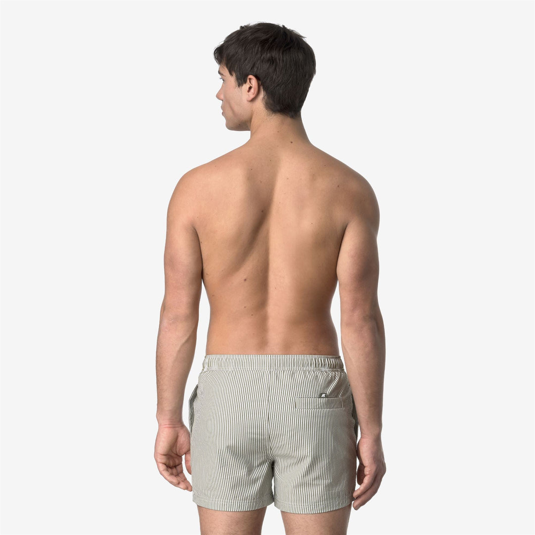 HAZEL MID STRIPES BEACH - Bathing Suits - Swimming Trunks - MAN - WHITE-GREEN LICHEN
