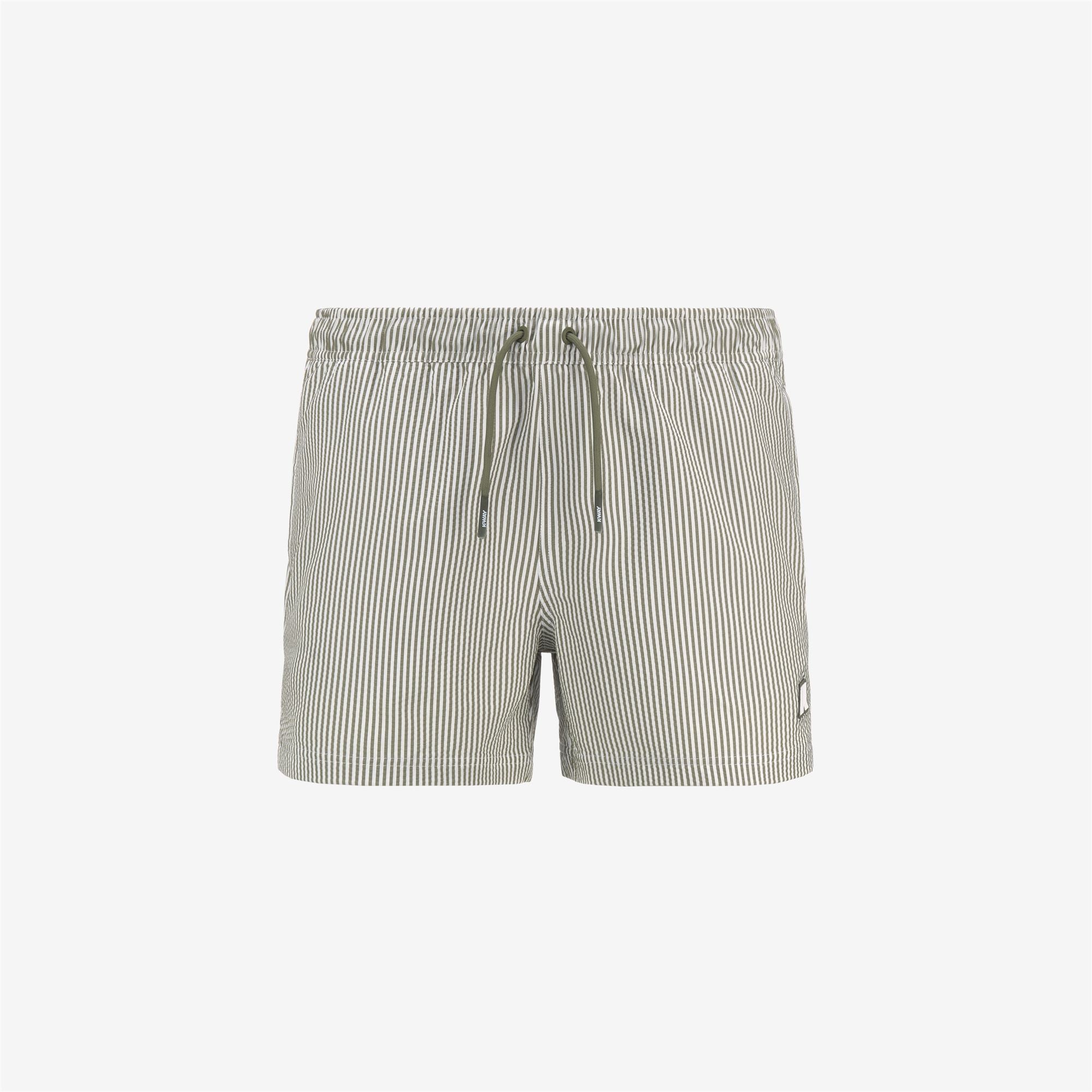 Bathing Suits_MAN_HAZEL MID STRIPES BEACH_Swimming Trunks_White - Green Lichen - Commercial 1