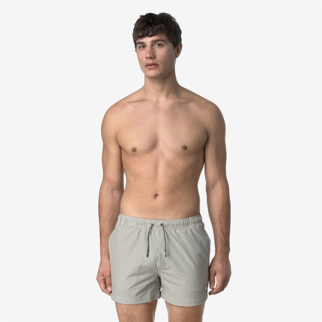 HAZEL MID STRIPES BEACH - Bathing Suits - Swimming Trunks - MAN - WHITE-GREEN LICHEN