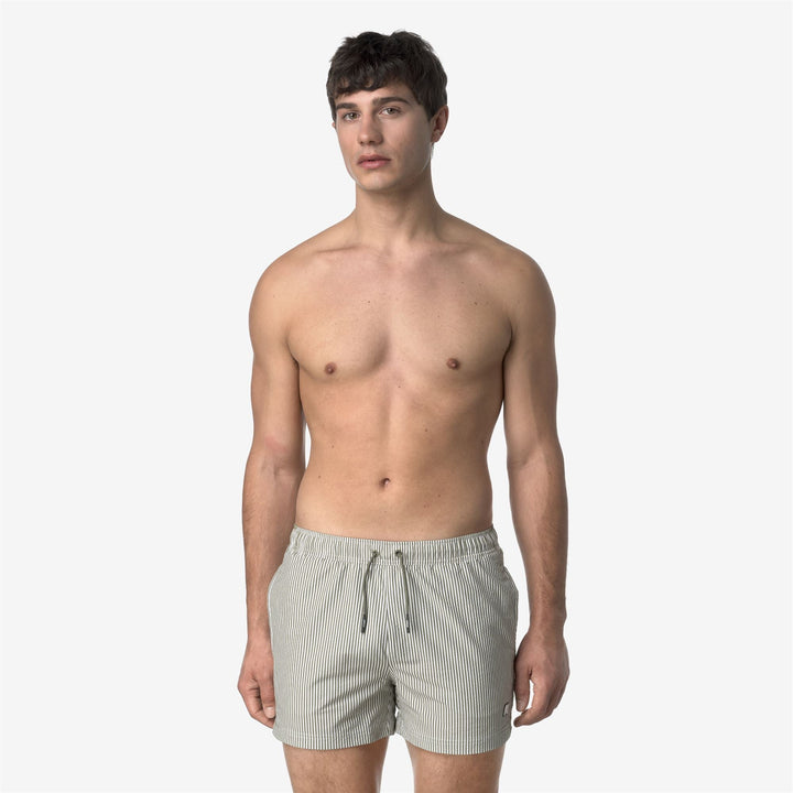 HAZEL MID STRIPES BEACH - Bathing Suits - Swimming Trunks - MAN - WHITE-GREEN LICHEN