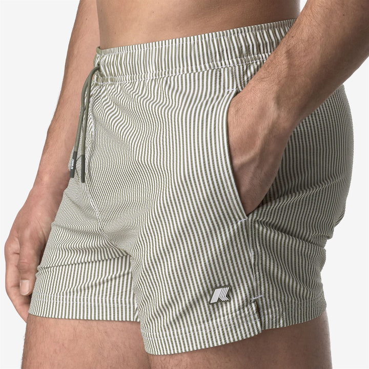 Bathing Suits_MAN_HAZEL MID STRIPES BEACH_Swimming Trunks_White - Green Lichen - DetailDouble