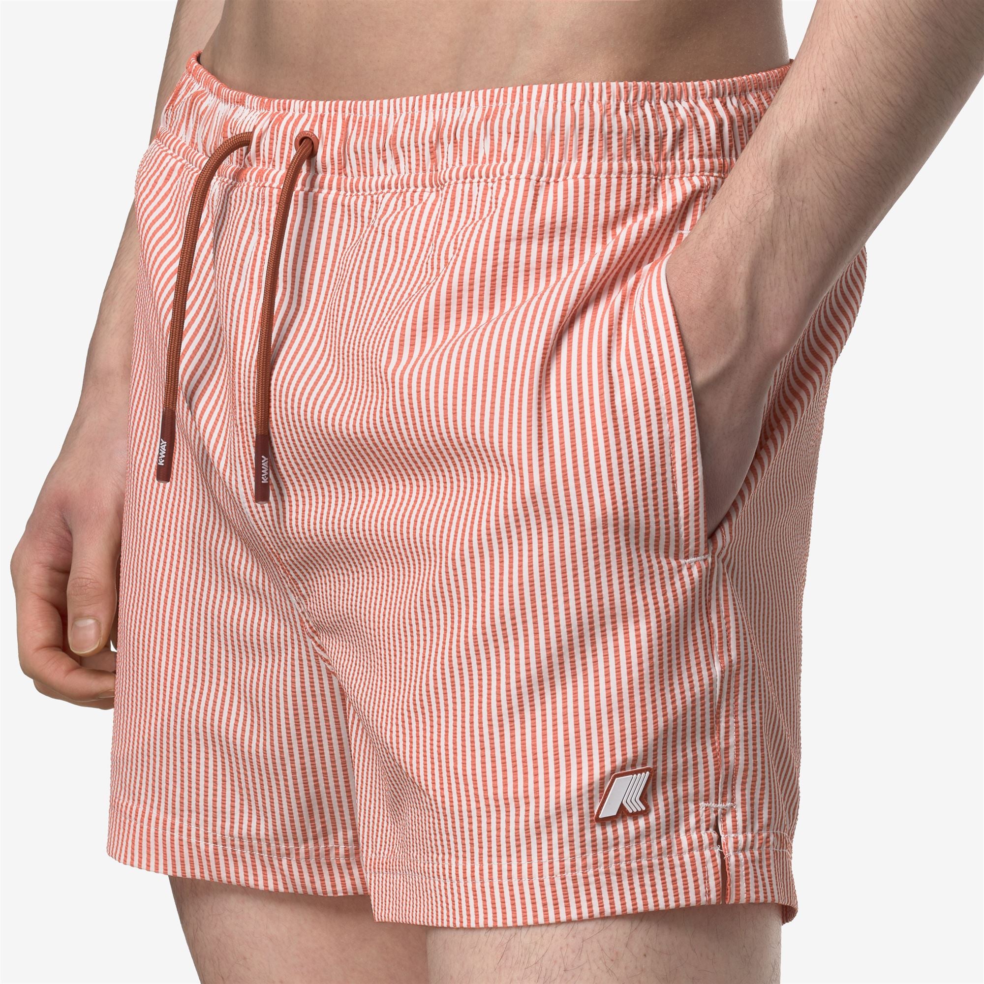 Bathing Suits_Man_HAZEL MID STRIPES BEACH_Swimming Trunks_White - Orange Brownish - Commercial 7