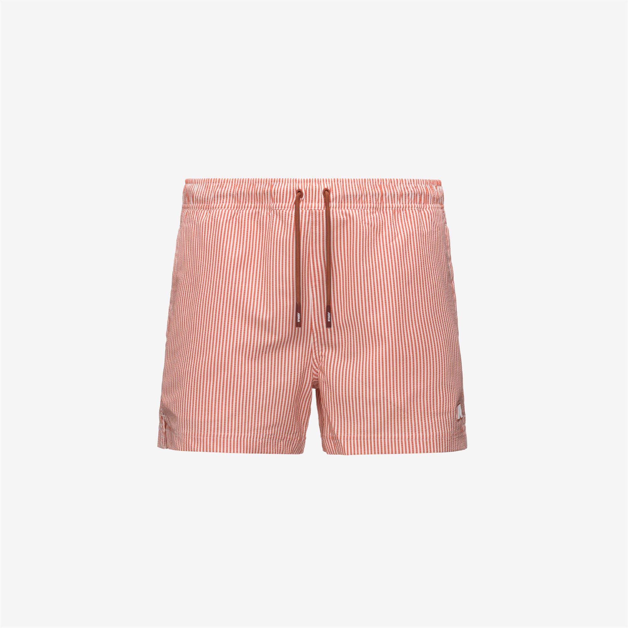 Bathing Suits_Man_HAZEL MID STRIPES BEACH_Swimming Trunks_White - Orange Brownish - Commercial 1