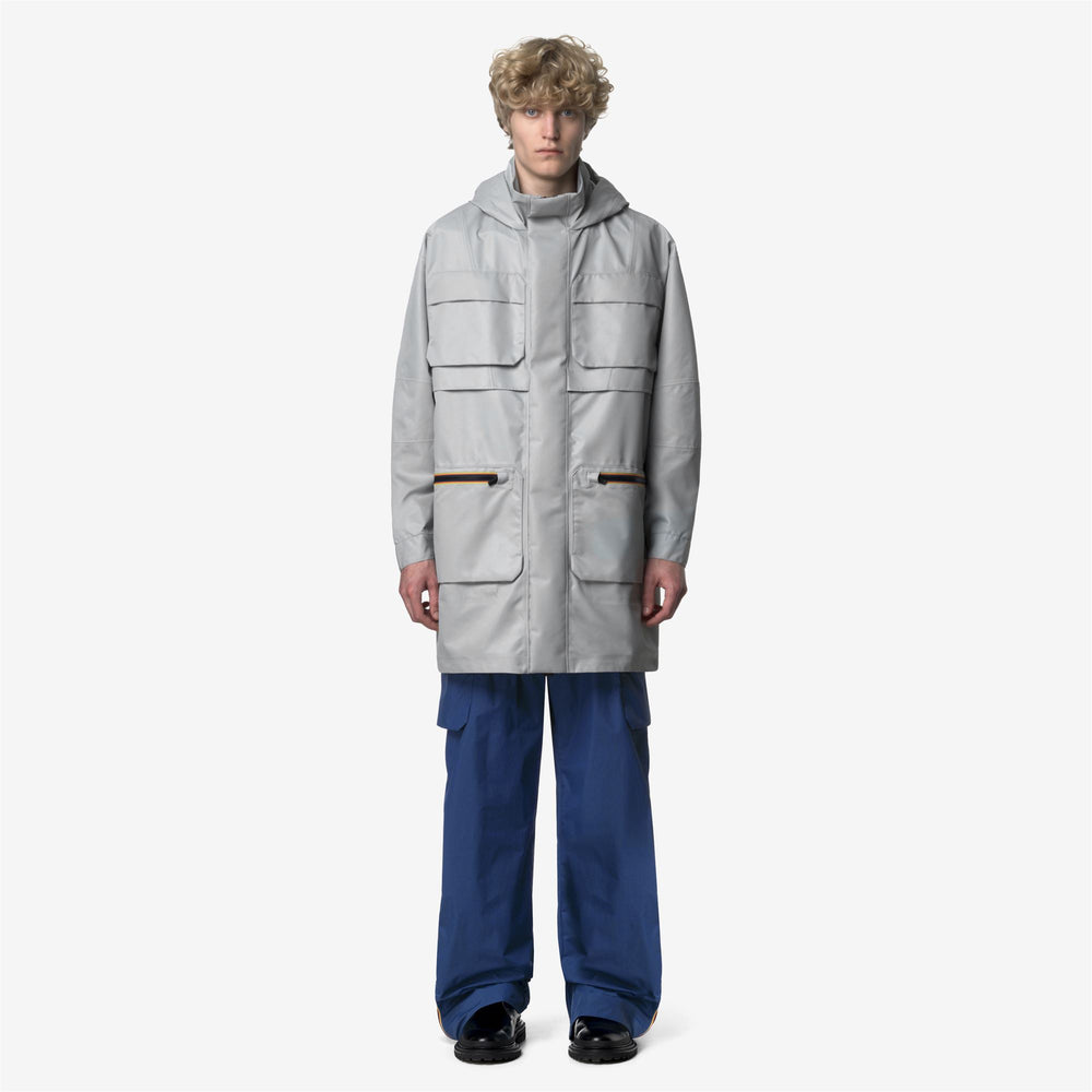 Jackets_UNISEX_EFFIE TECH SHINY TWILL_3/4 Length_Grey Silver - DressedBack