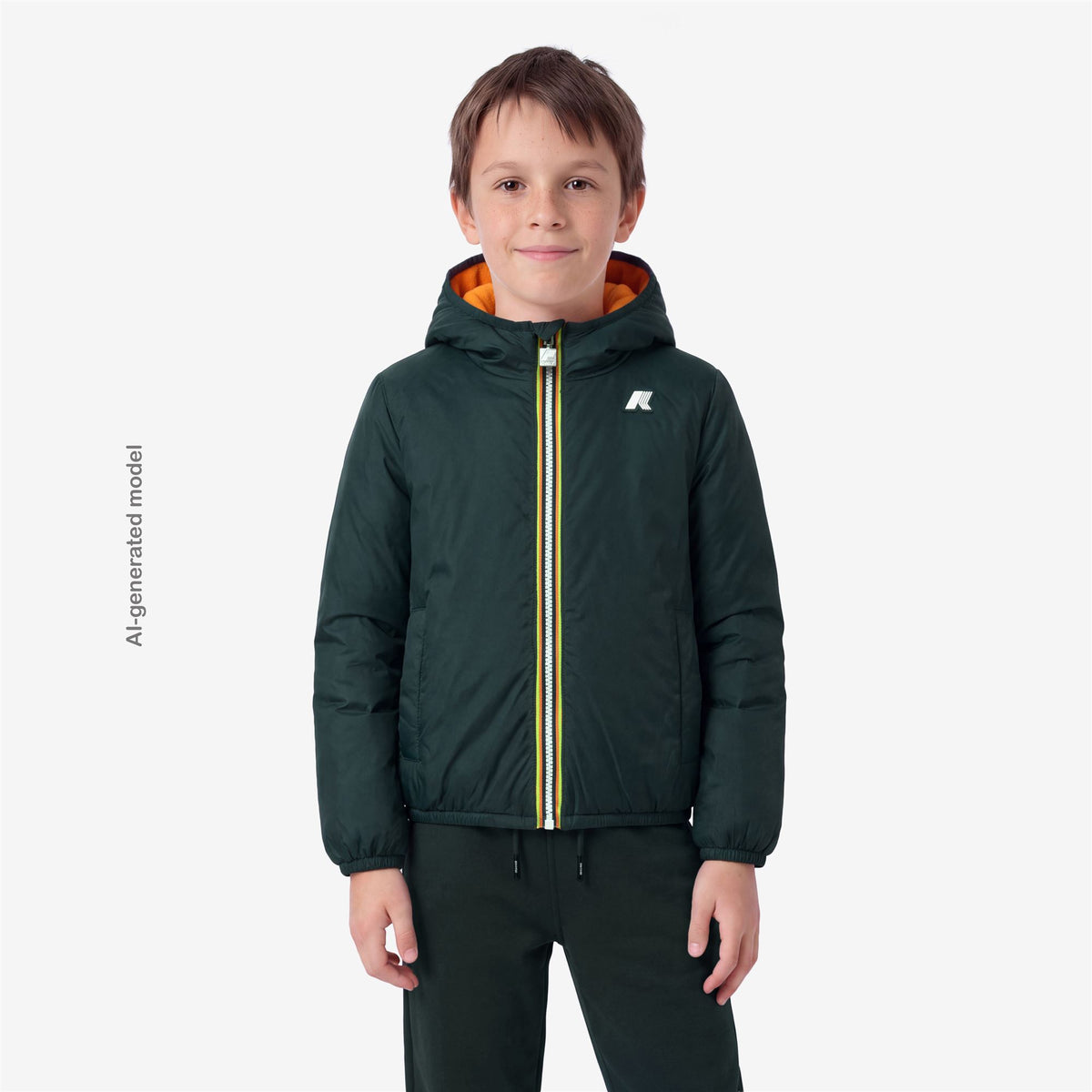 Jackets_BOY_P. JACK SPACER NYLON DOUBLE_Hoodie Full Zip_Orange Md - Green Dk Jungle - Commercial 3